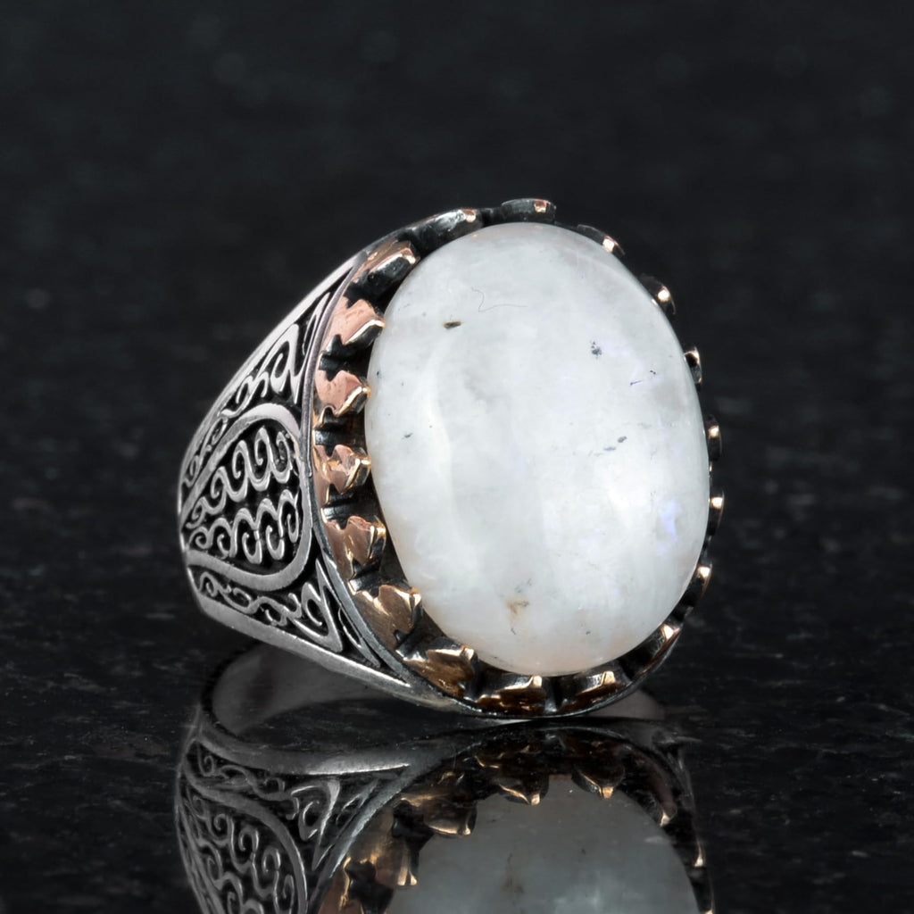 925 Sterling Silver Men's Ring - Handcrafted Elegance with Natural Moonstone — 3
