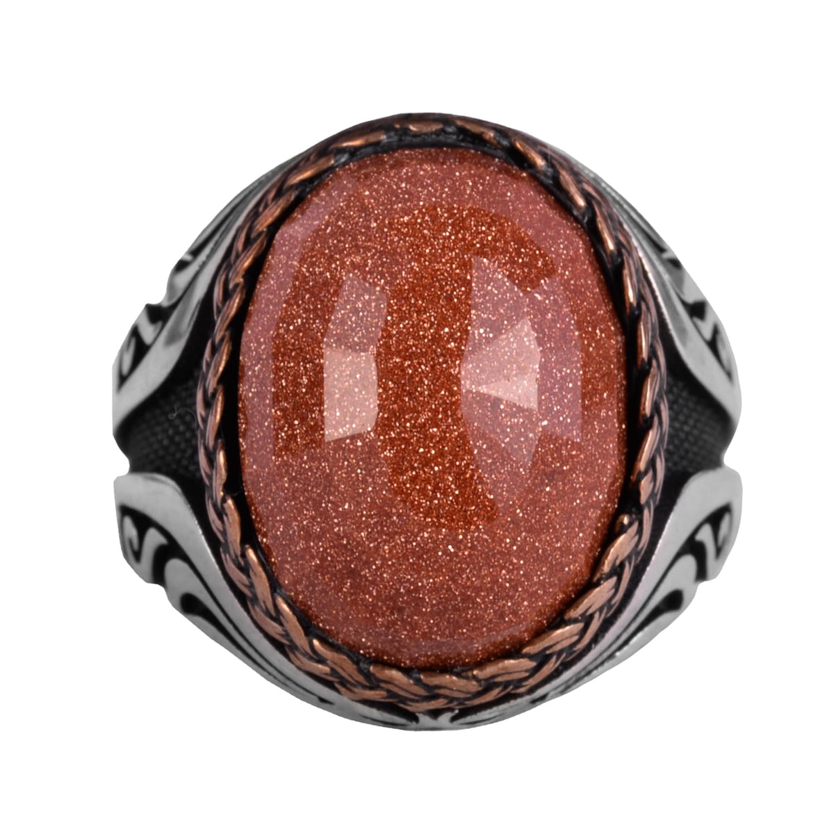 925 Sterling Silver Ring - Artificial Stone Silver Ring - Handmade Ring (Artificial Brown Sunstone)