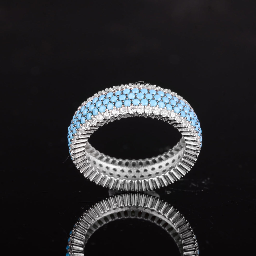 KAMBO 925 Sterling Silver Women's Infinity Band – Blue and White Zircon Stone Ring – Elegant Silver Anniversary Jewelry — 5