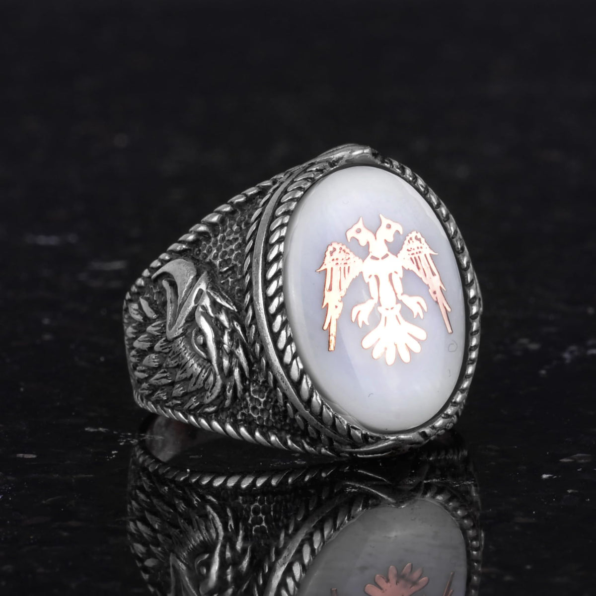 Double-Headed Eagle Ring - 925 Sterling Silver Handmade Men's Ring — 5