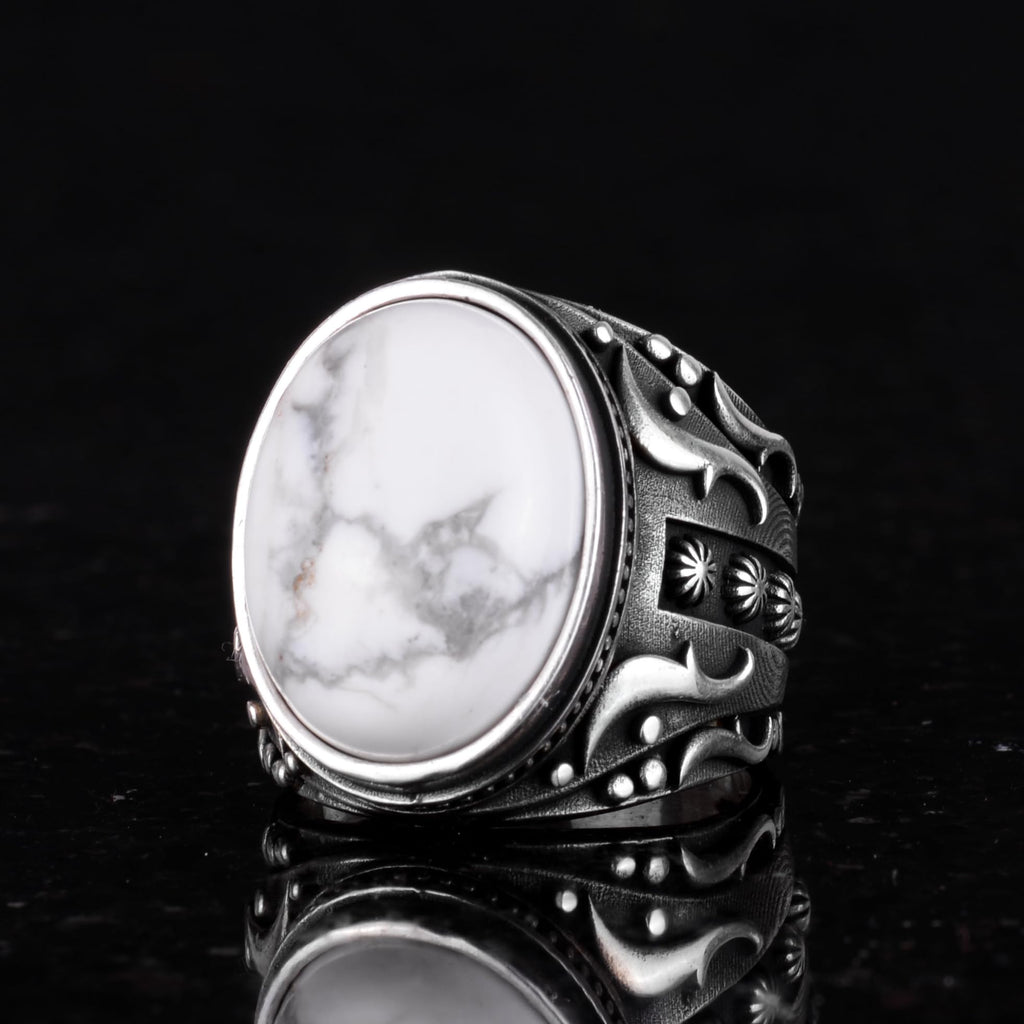 Natural Howlite Stone Silver Ring — 6