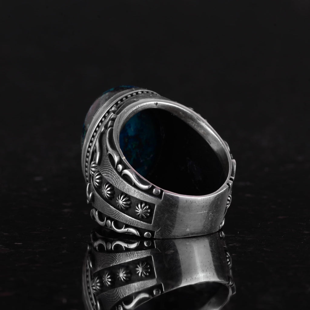 Silver Men's Ring, Natural Azurite Stone Ring, 925 Sterling Silver Ring, Insight and Clarity Design — 7
