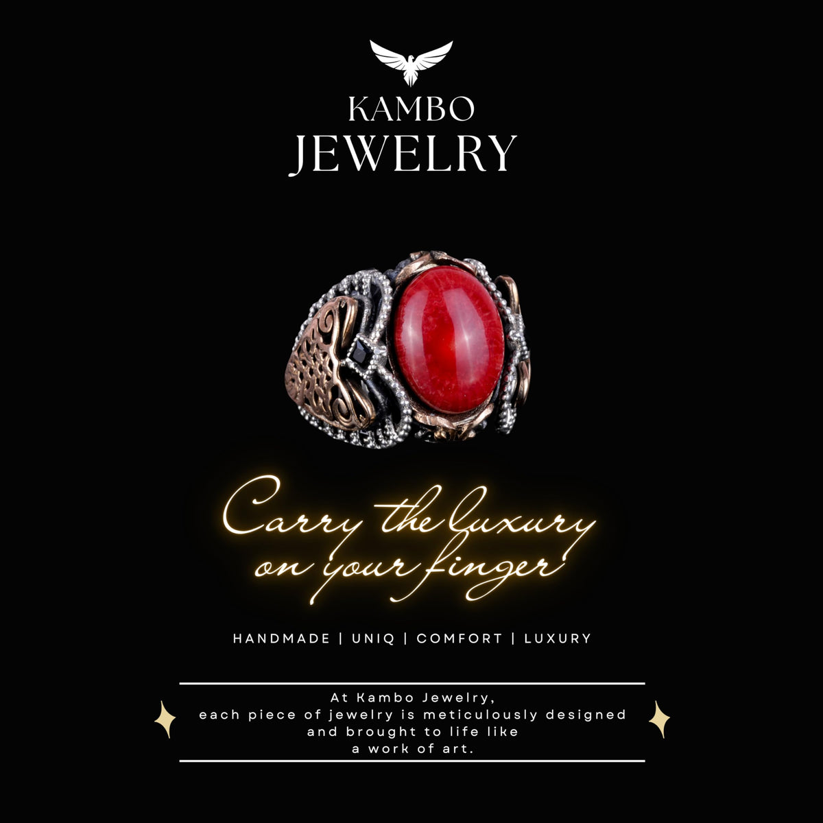 Natural Coral Stone Ring — 7