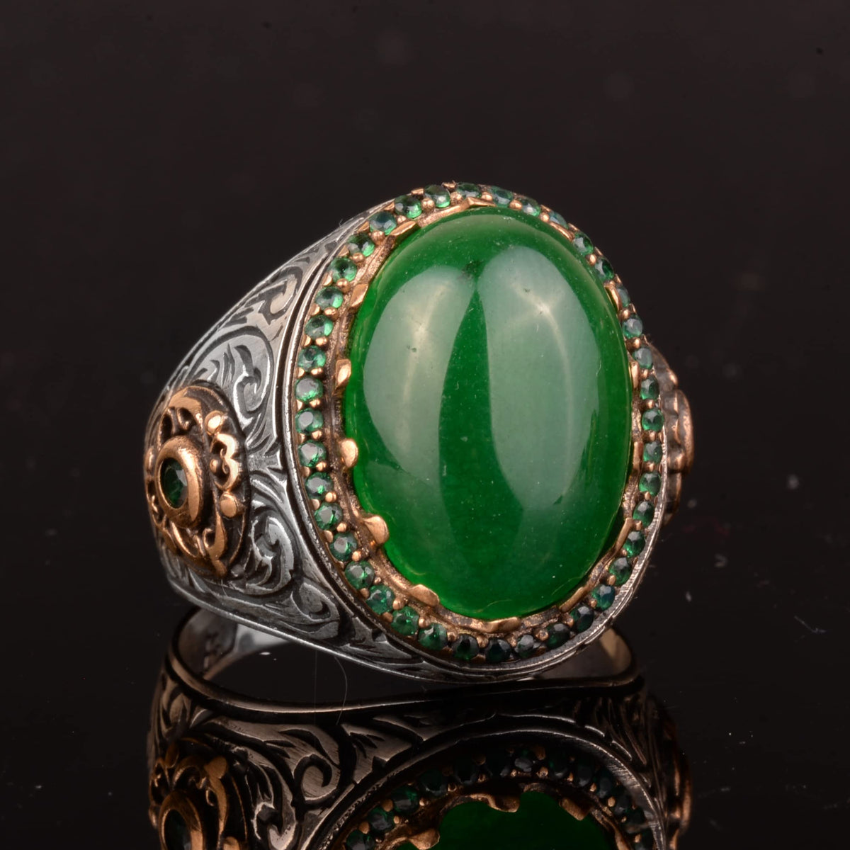 Authentic Natural Jade Stone Ring, 925 Sterling Silver Ring, King Ring — 2