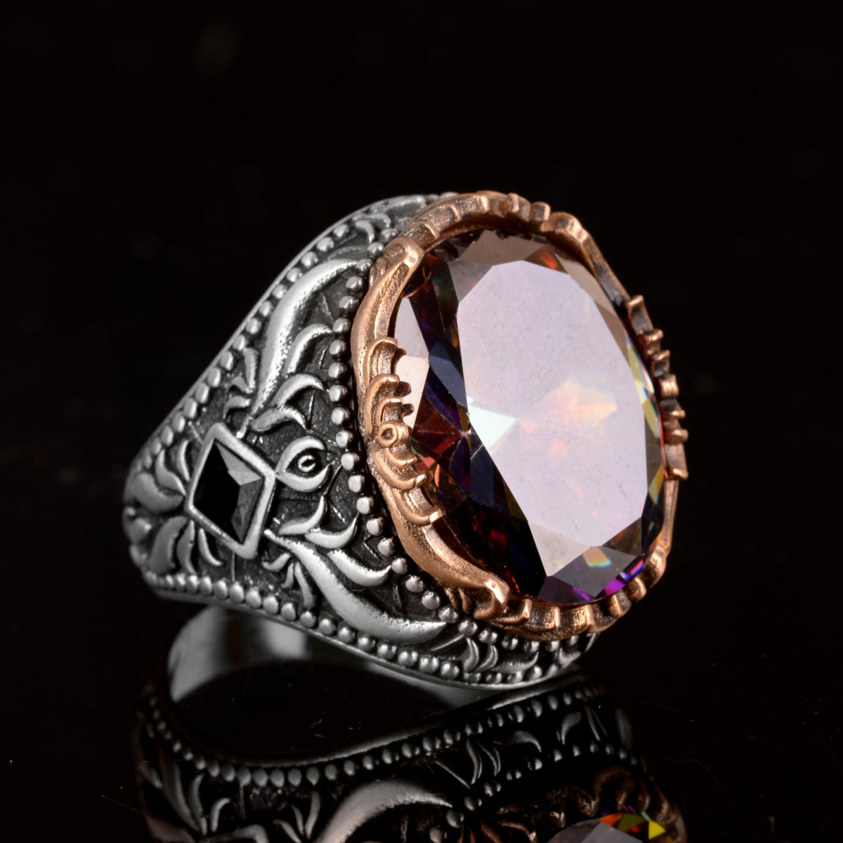 Mystic Topaz Synthetic Stone, 925 Sterling Silver Men's Ring, Handmade Men's Ring — 2