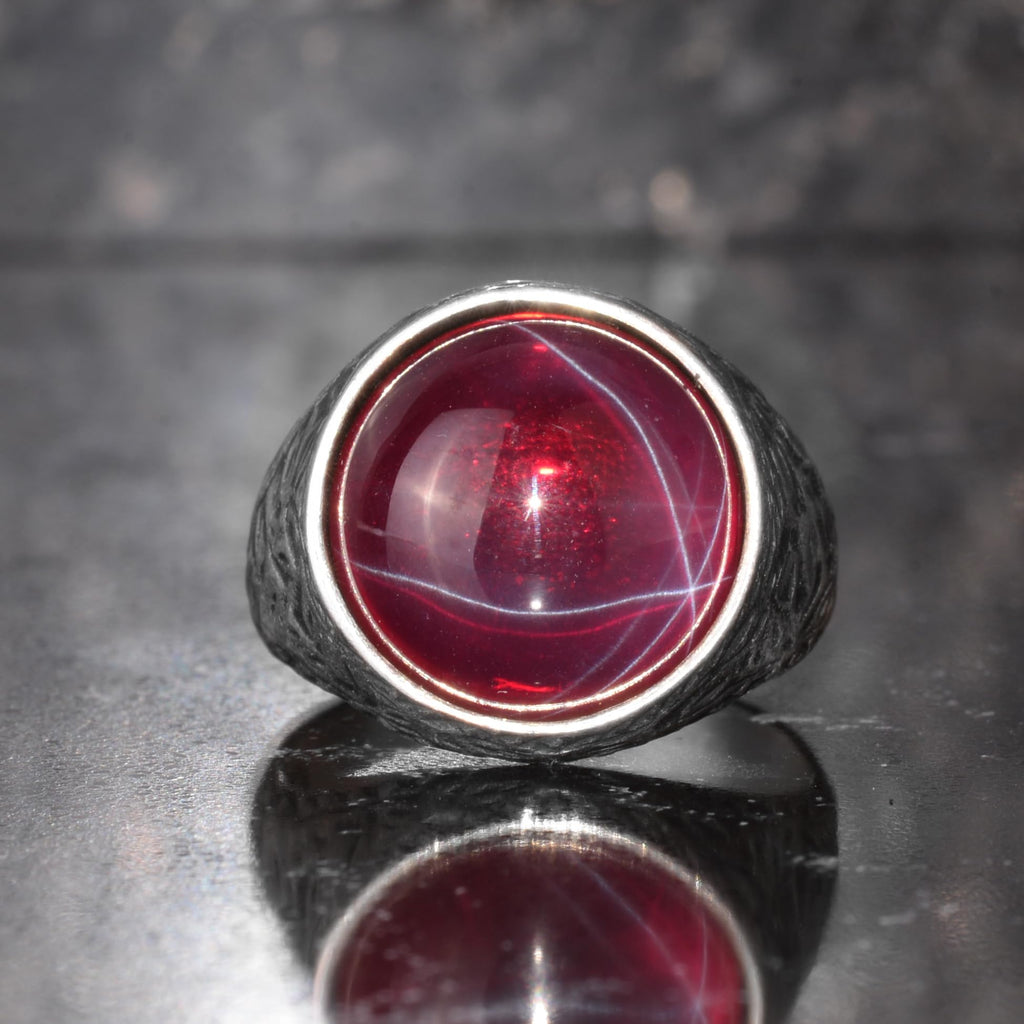 KAMBO Natural Stone Men's Ring 925 Sterling Silver Round Cabochon Handmade Statement Ring Stone (Star Ruby) — 4