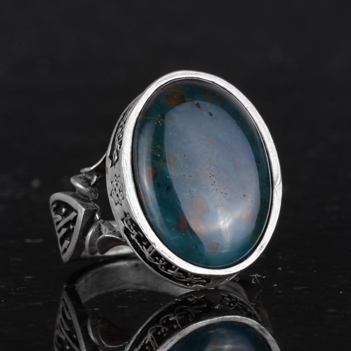 Kambo Real Natural Bloodstone Ring - Handcrafted 925 Sterling Silver, Arabic Inscription - Symbol of Wisdom and Protection — 4
