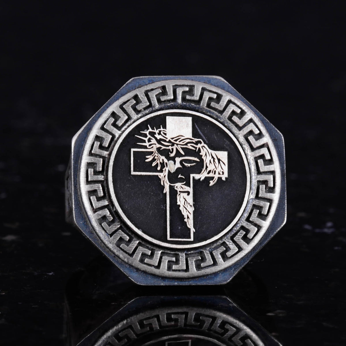 925 Sterling Silver Ring - Greek Key Pattern Men's Ring - Handmade Ring — 4