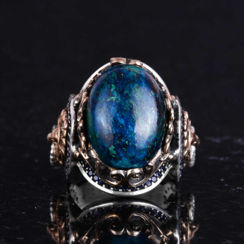 Silver Lion Ring, Handmade Azurite Stone Ring — 4