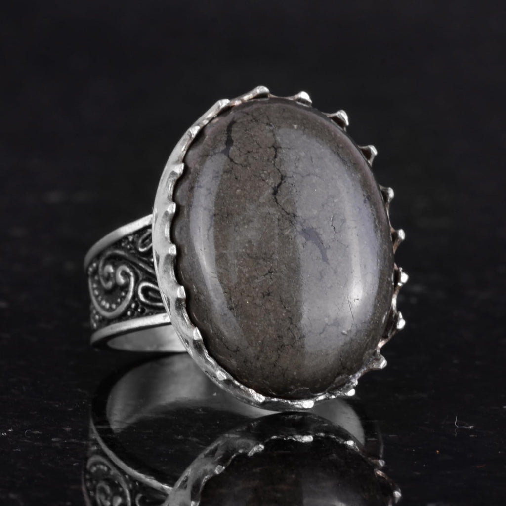 Natural Pyrite Stone Ring - 925 Sterling Silver Handmade Ring — 5