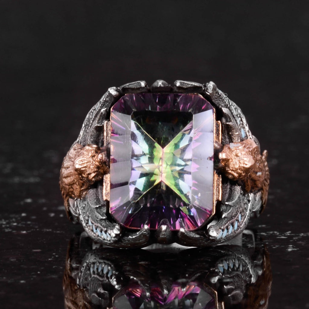 Handmade 925 Sterling Silver Men's Eagle Ring, Mystic Topaz Stone — 4