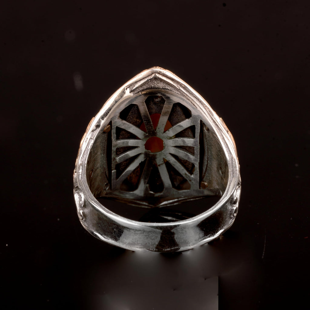Silver Men's Ring, Natural Agate Stone Ring — 7