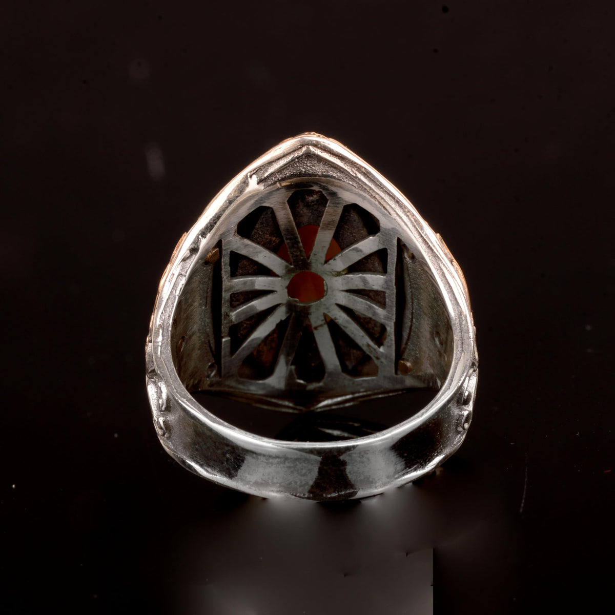 Silver Men's Ring, Natural Agate Stone Ring — 7