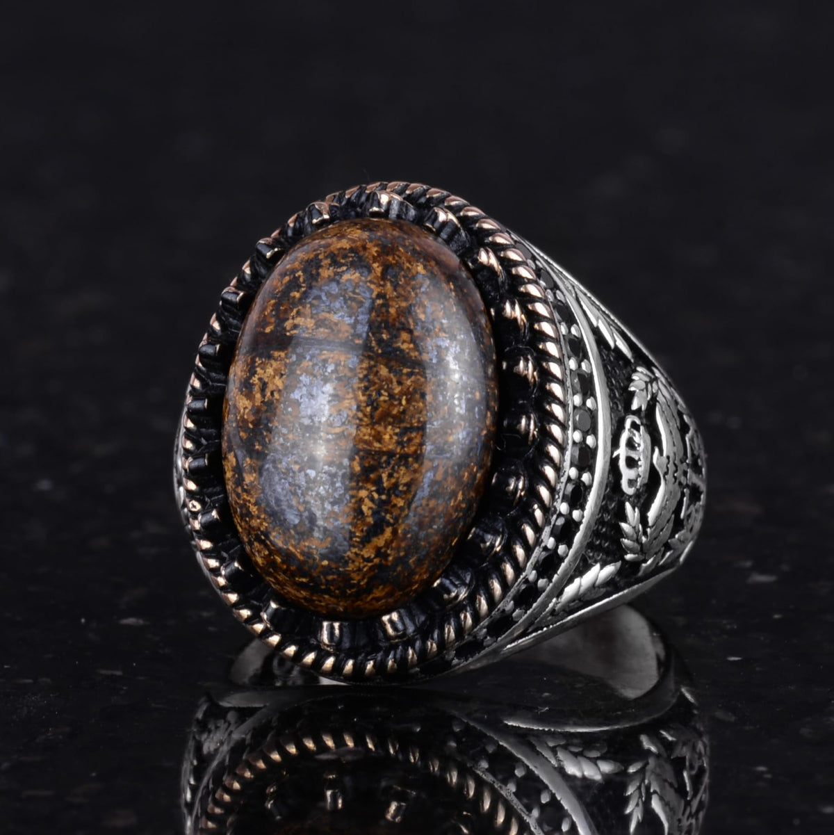 Natural Bronzie Stone Handmade Eagle Ring - 925 Sterling Silver — 6