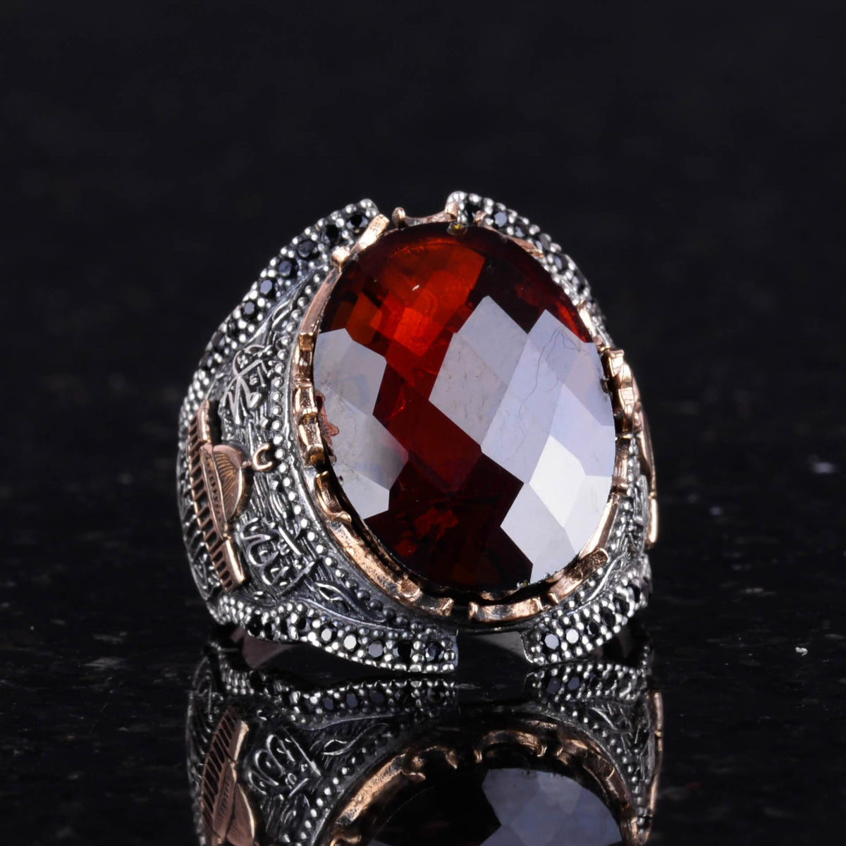 Garnet Stone Silver Ring — 3