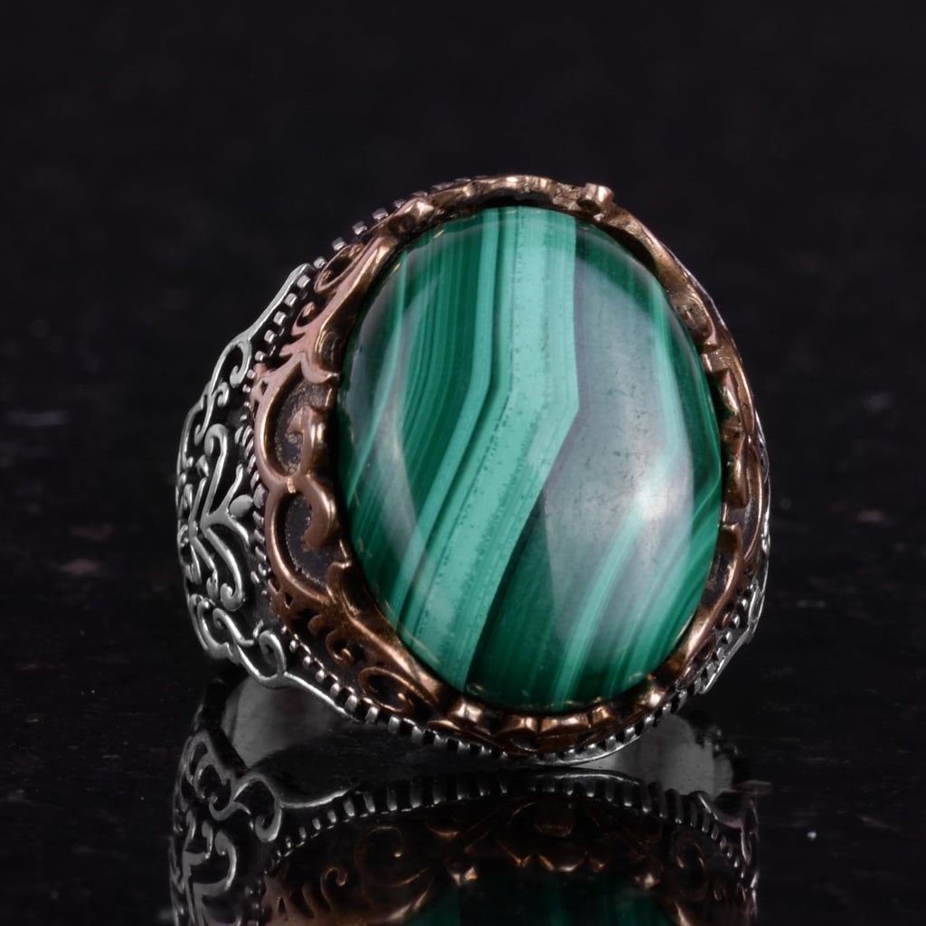 Natural Malachite Stone Handmade Ring - 925 Sterling Silver — 6