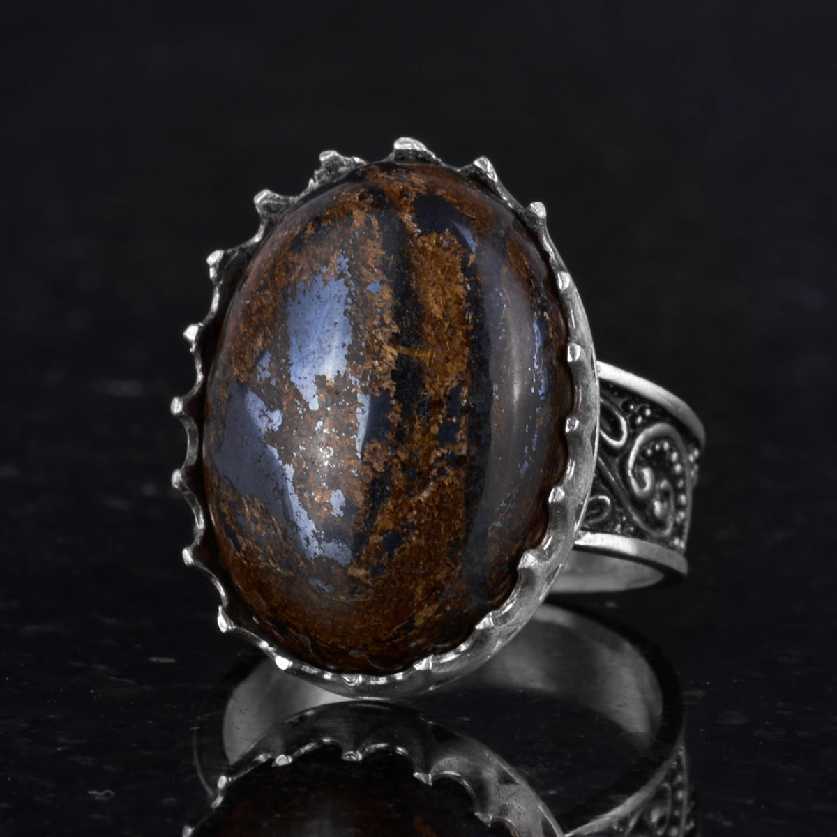 Natural Bronzite Stone Ring - 925 Sterling Silver Handcrafted Ring — 6