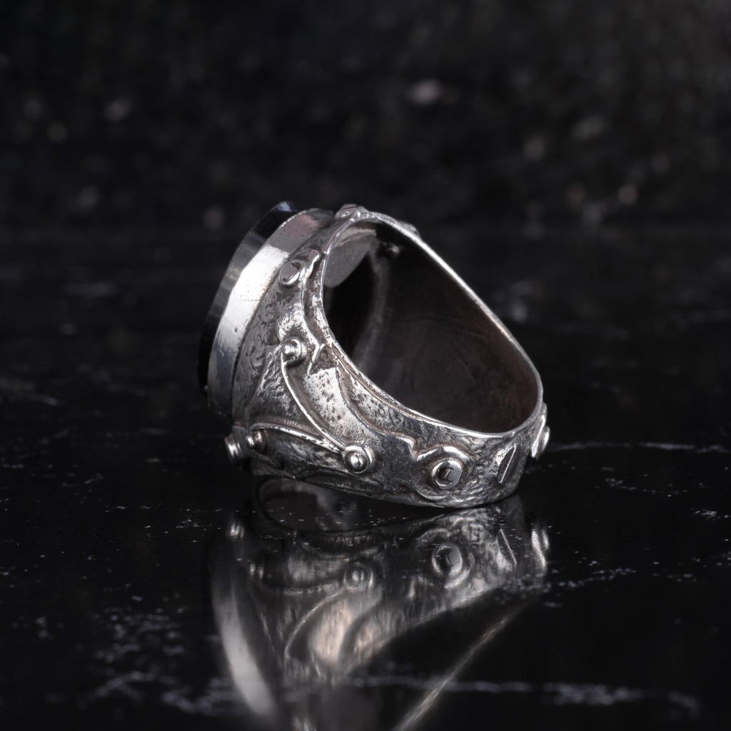 Black Style Arranged Stone Men's Ring 925 Sterling Silver Seal of Solomon Ring Gothic Handmade Statement Ring — 7