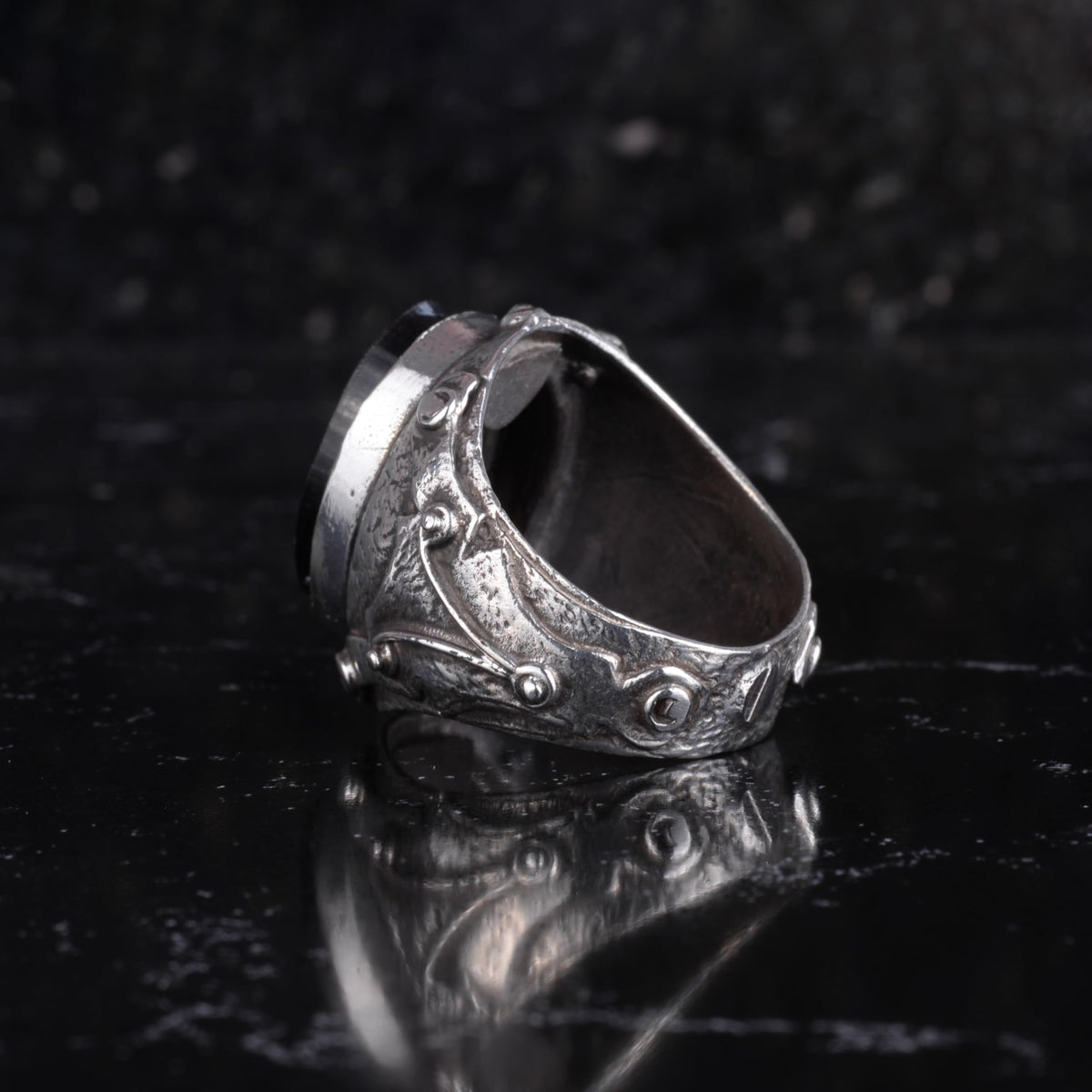 Black Style Arranged Stone Men's Ring 925 Sterling Silver Seal of Solomon Ring Gothic Handmade Statement Ring — 7