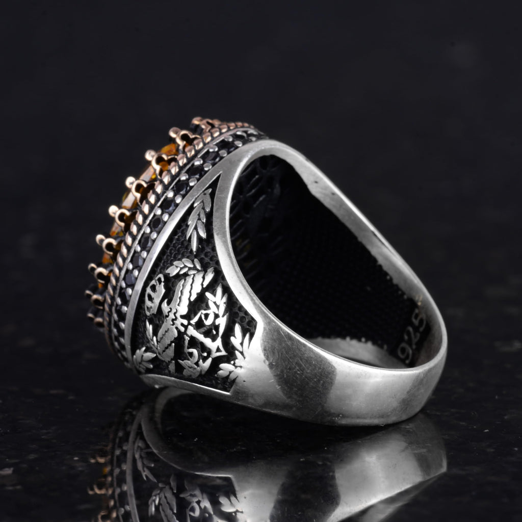 925 Sterling Silver Ring, Synthetic Stone Ring, Eagle Symbol Ring, Handmade Ring (Synthetic Citrine) — 7