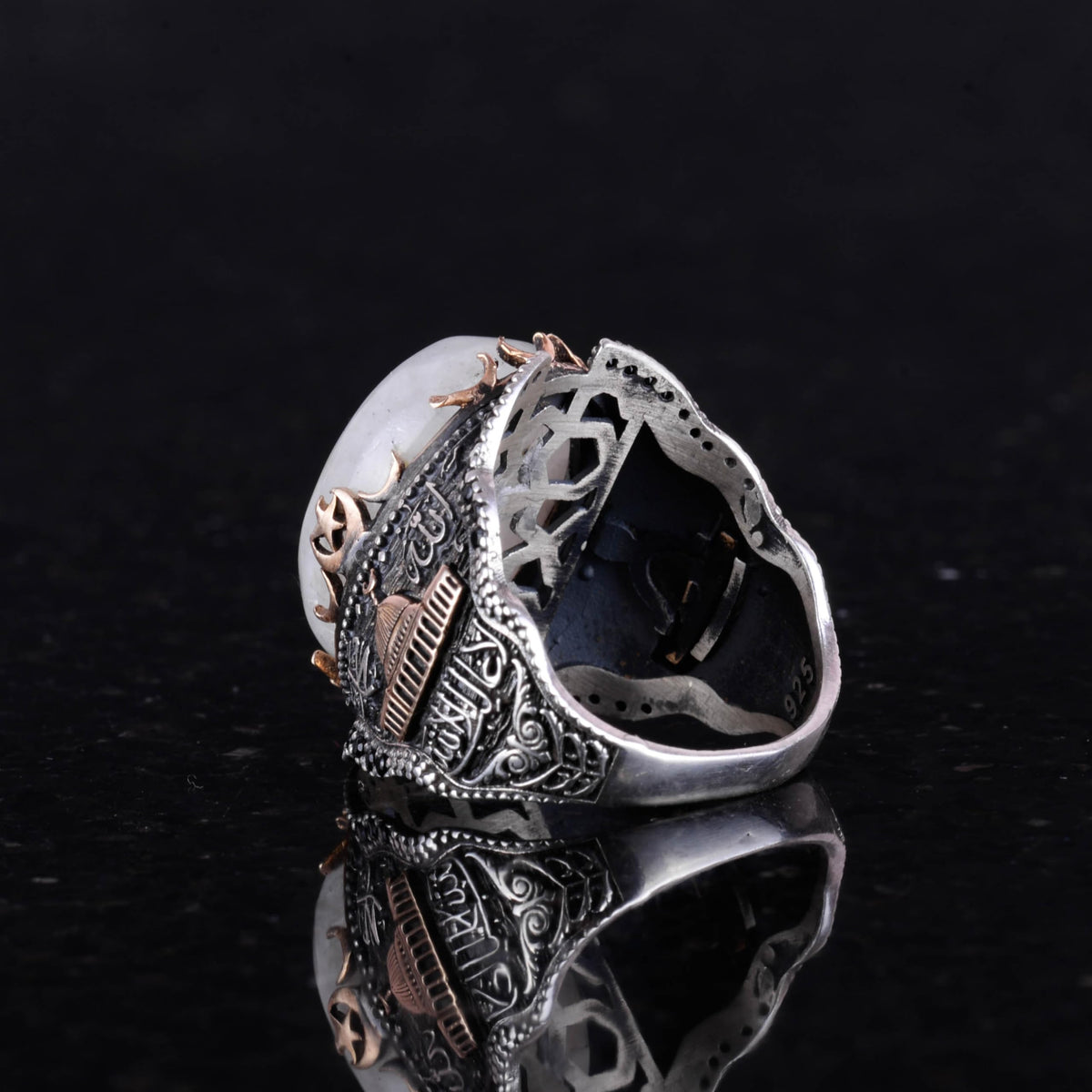 Natural Moonstone Ring, 925 Sterling Silver Men's Ring, Moonlight Design — 6