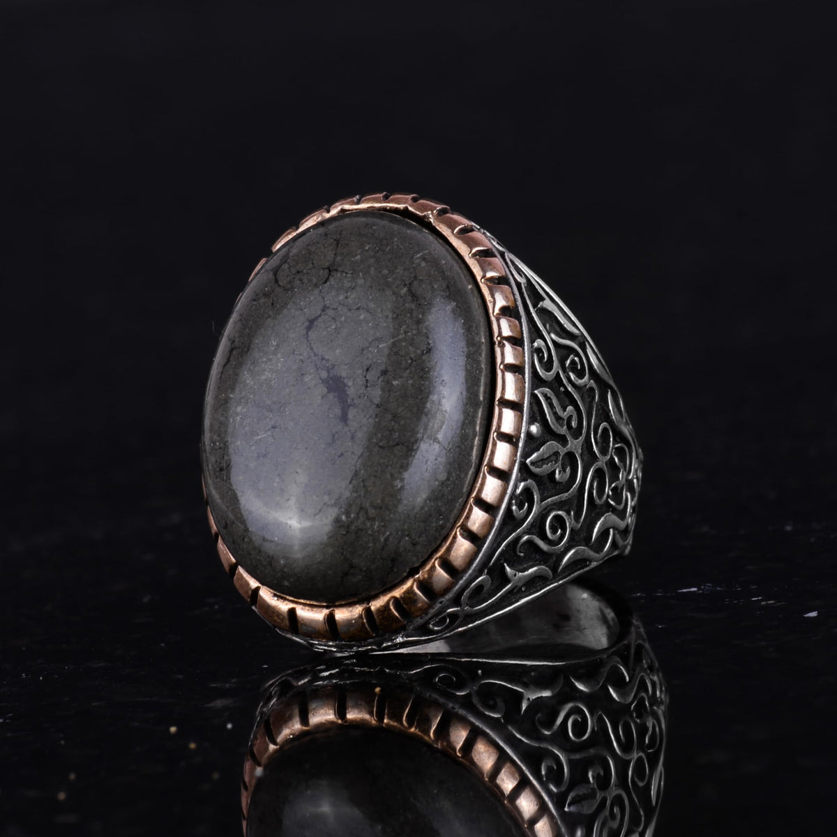 Natural Pyrite Stone Ring - 925 Sterling Silver Men's Ring — 5