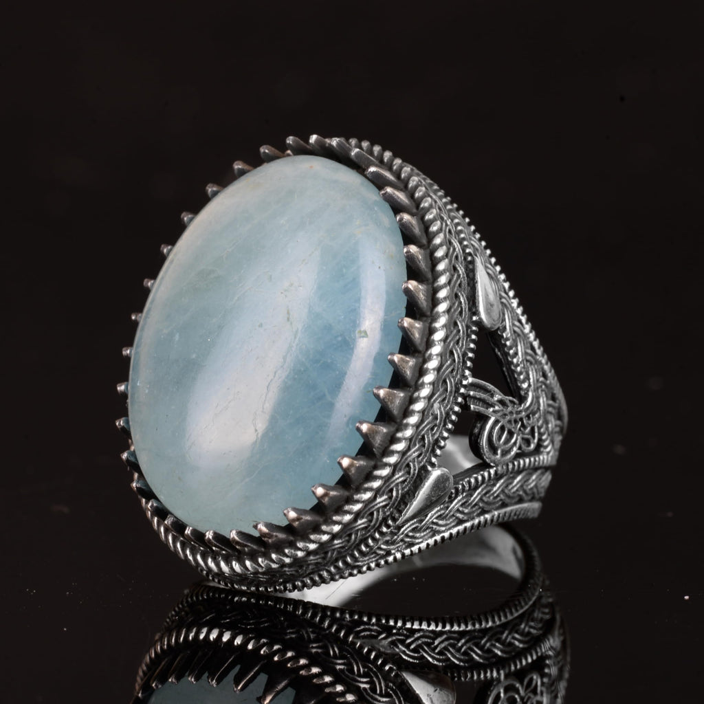 Natural Stone Ottoman Monogram Ring - 925 Sterling Silver — 8