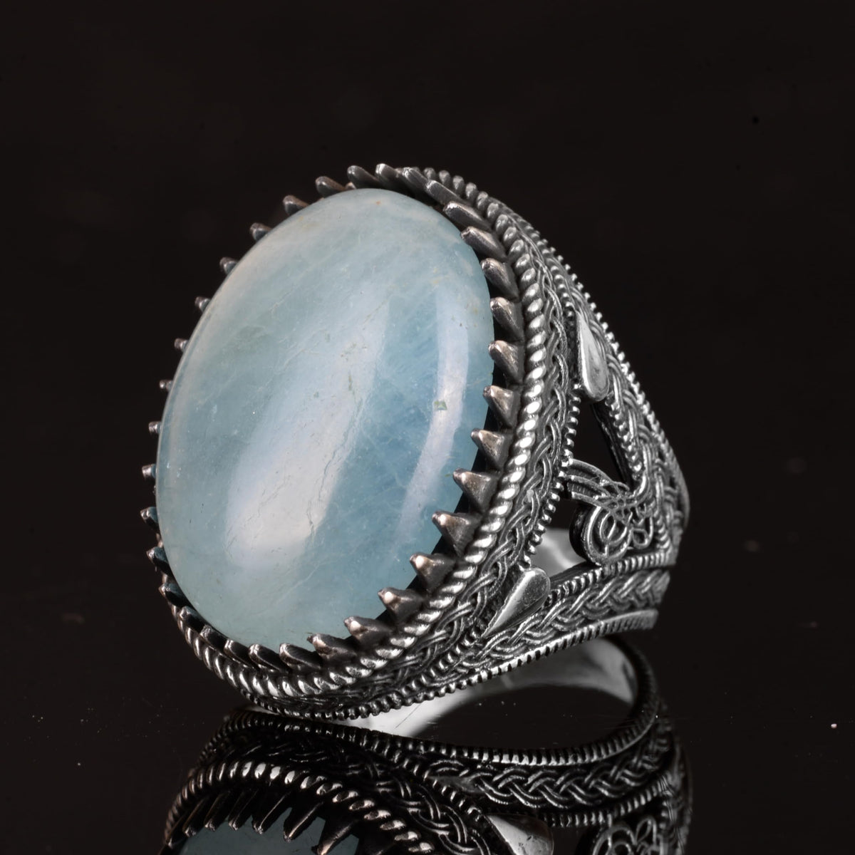 Natural Stone Ottoman Monogram Ring - 925 Sterling Silver — 8