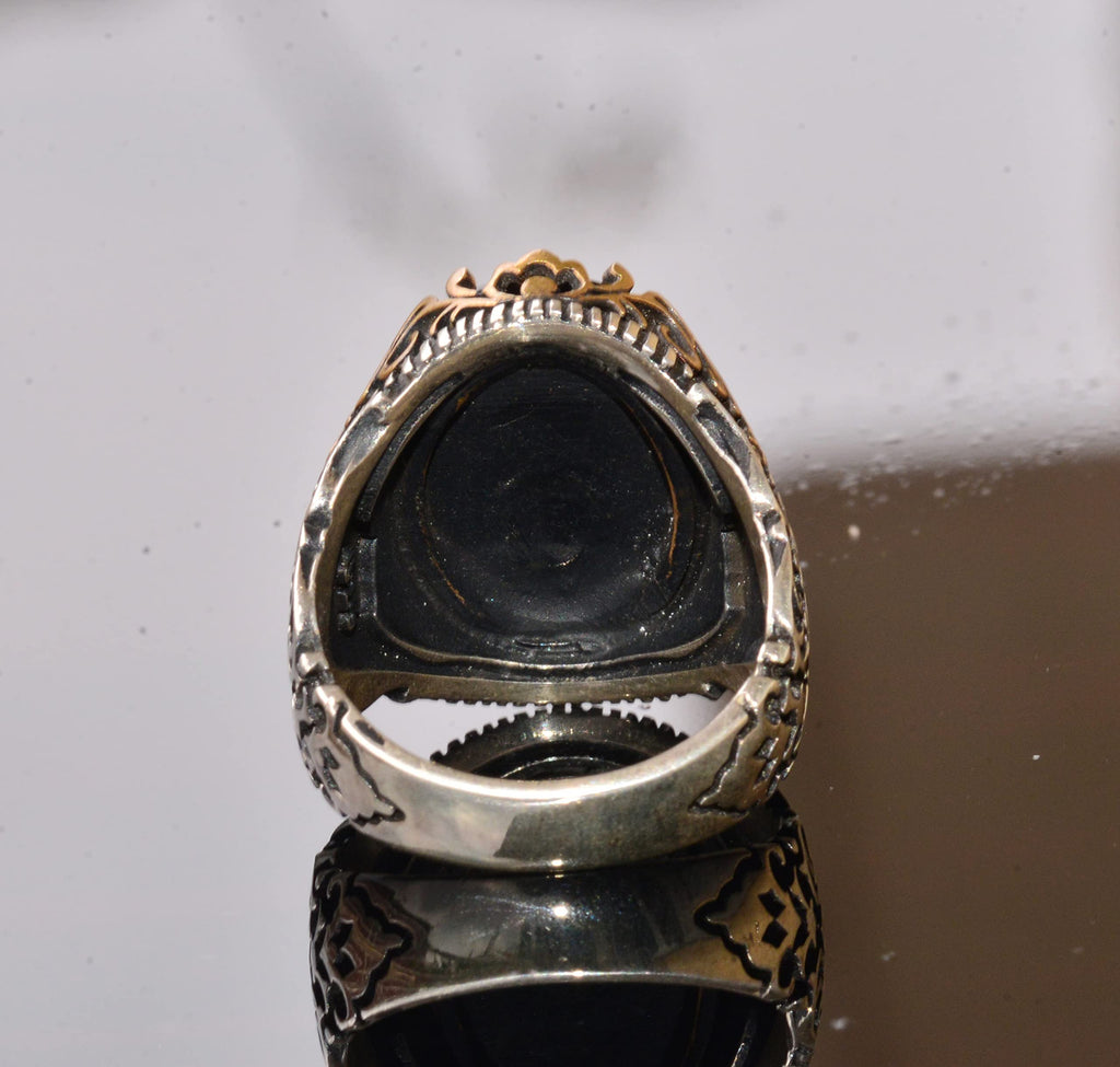 Natural Obsidian Precious Stone Ring - 925 Sterling Silver Ring - Seal Ring (Sun) — 8