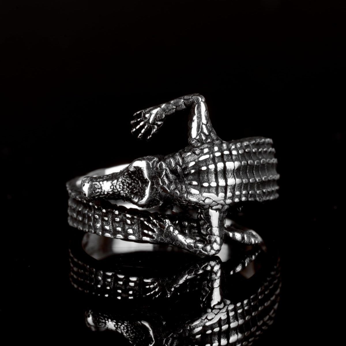 KAMBO Men's Crocodile Ring, 925 Sterling Silver Ring, Animal Figure Design — 2