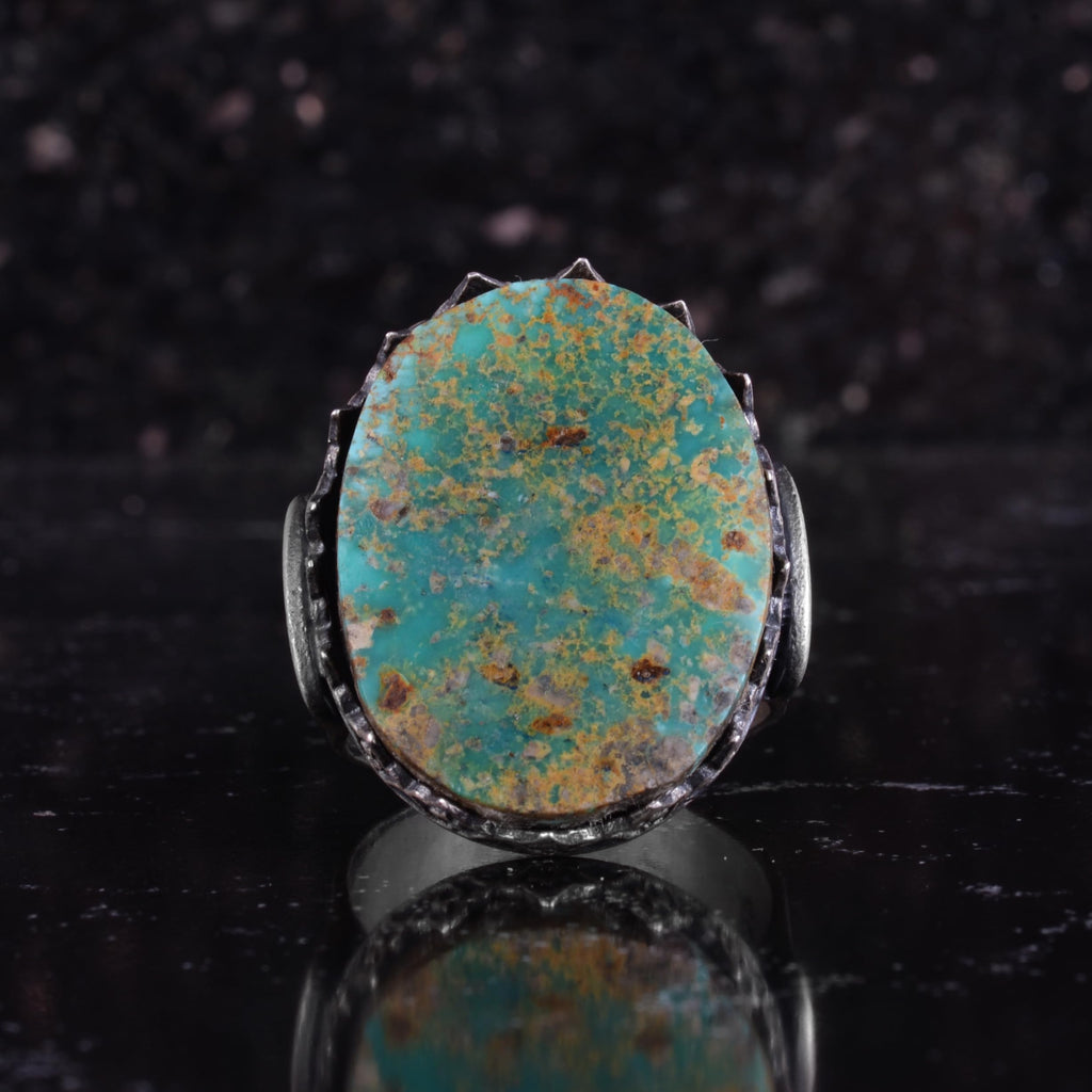 KAMBO Natural Turquoise Stone Large Ring Men's 925 Sterling Silver Handmade Vintage Pattern Statement Ring — 4