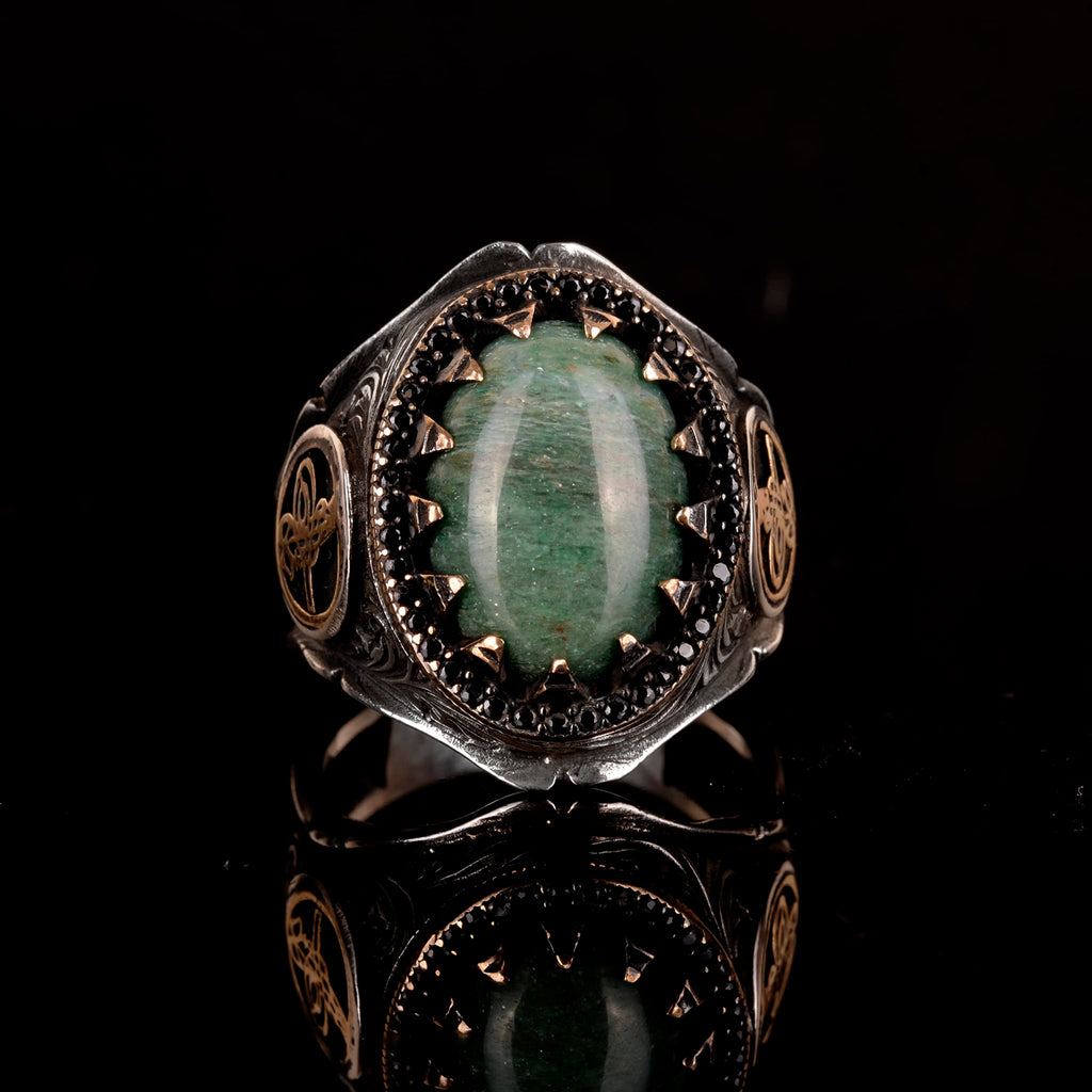 925 Sterling Silver Ring - Natural Green Bloodstone — 2