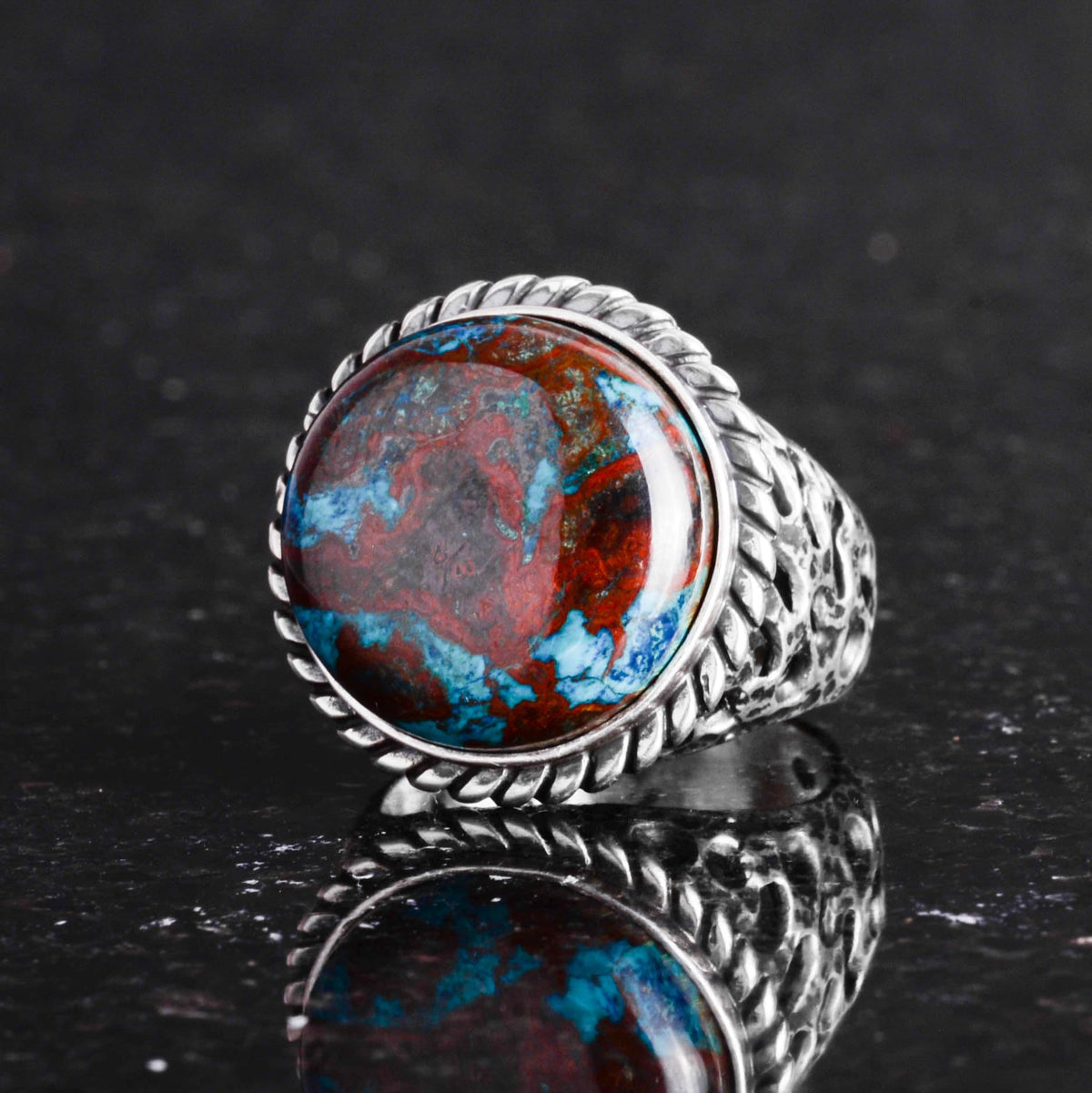 Natural Azurite Stone Ring - 925 Sterling Silver Men's Ring — 4