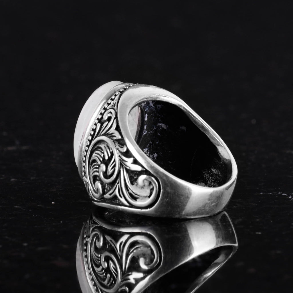 Handmade Natural Moonstone Ring - 925 Sterling Silver Men's Ring — 7