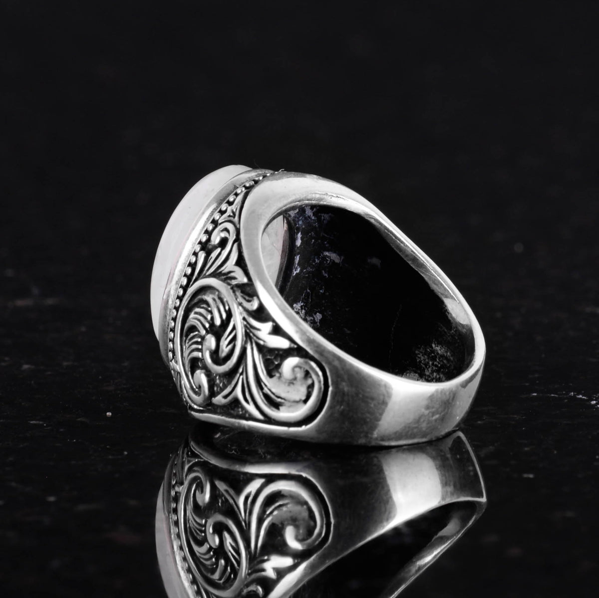 Handmade Natural Moonstone Ring - 925 Sterling Silver Men's Ring — 7