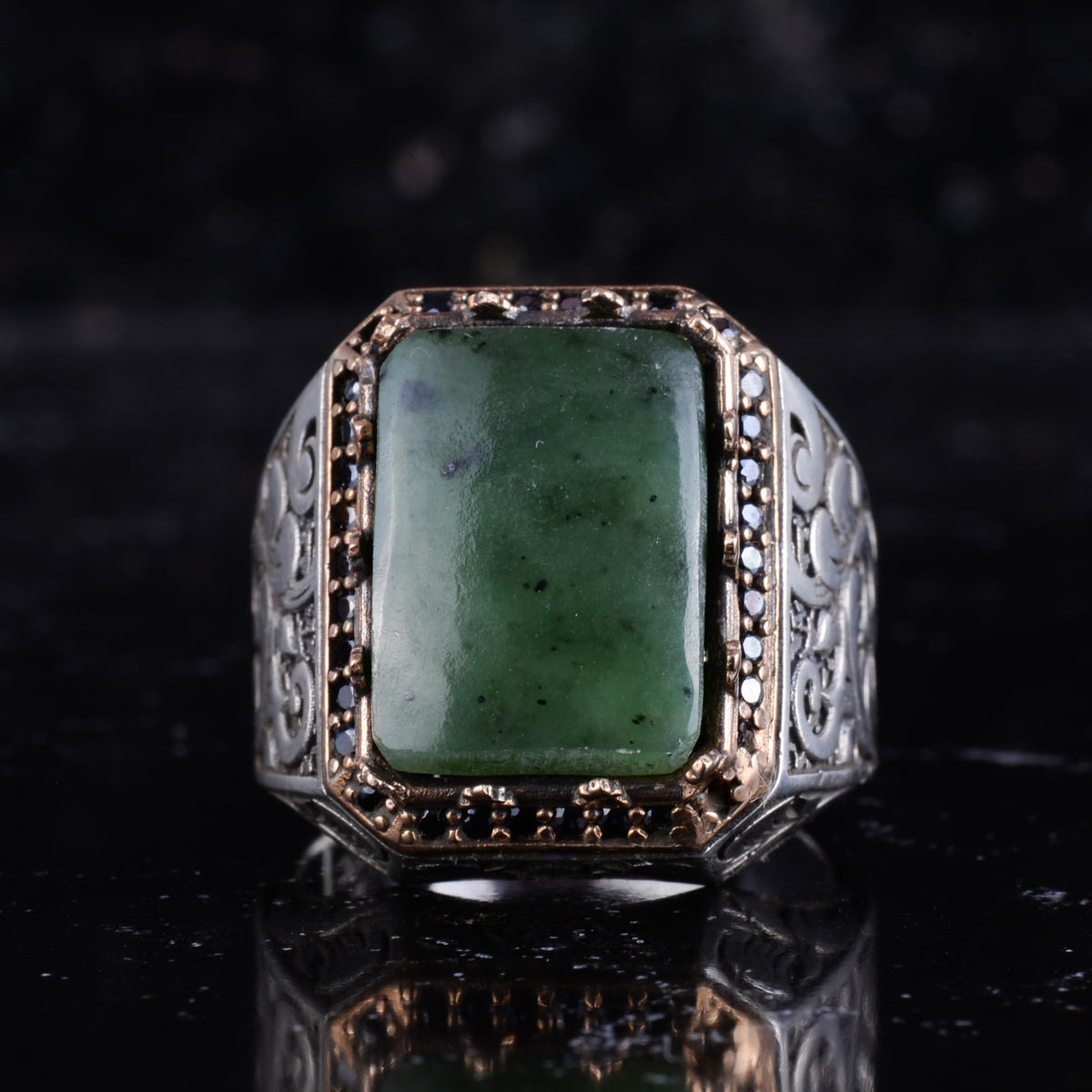 KAMBO Natural Stone Ring for Men 925 Sterling Silver - Rectangular Statement Ring Handmade Jewelry (Jade) — 4