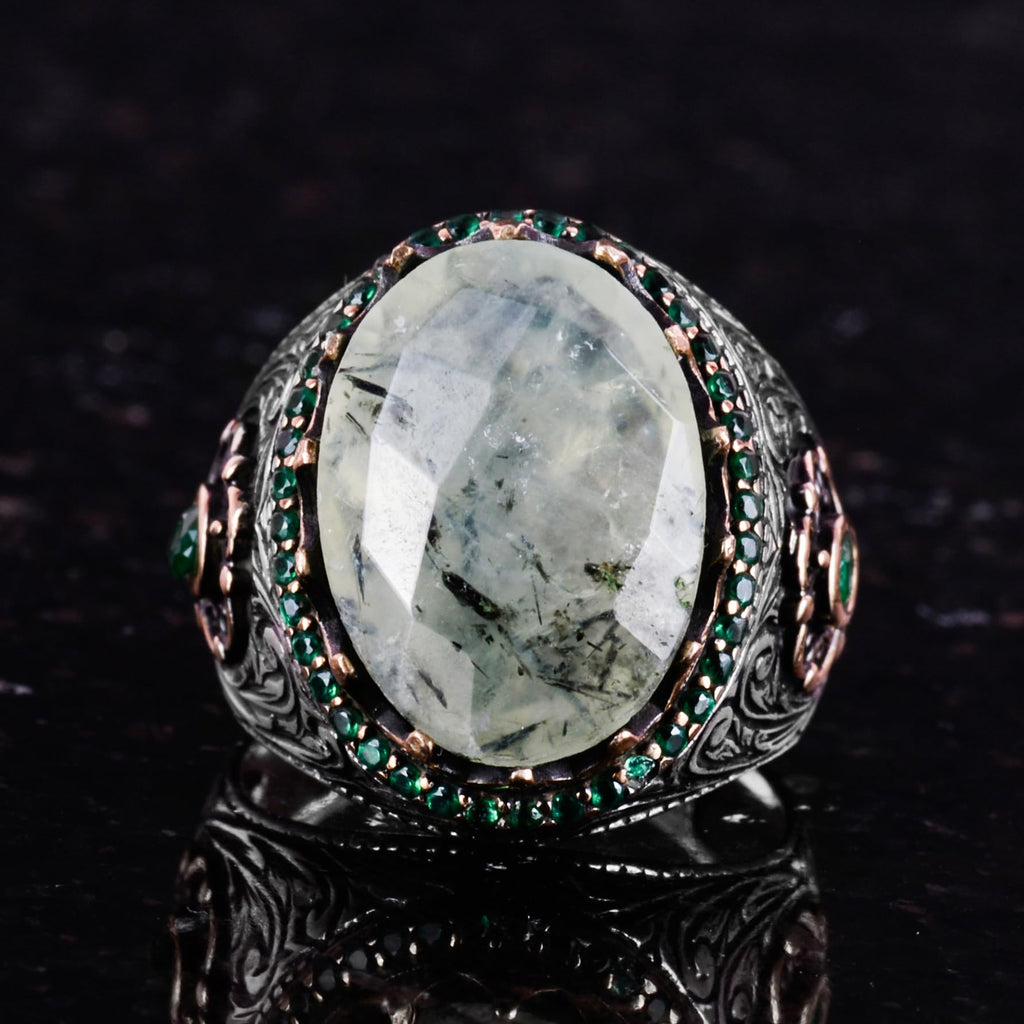 Natural Stone Ring - 925 Sterling Silver Handmade Ring (Prehnite) — 4