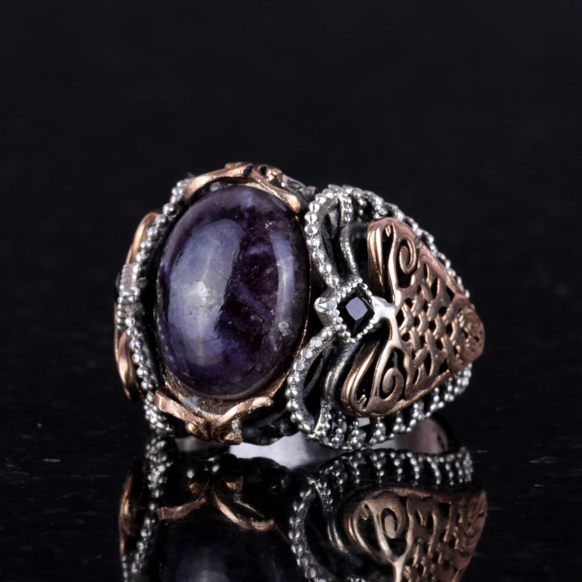Natural Cabochon Blue Sapphire Stone, 925 Sterling Silver Men's Ring — 4