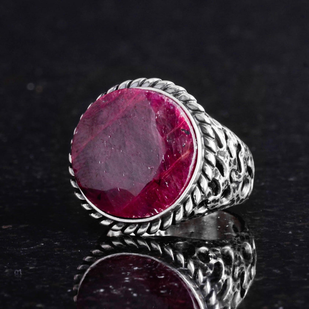 Natural Ruby Stone 925 Sterling Silver Men's Ring — 4