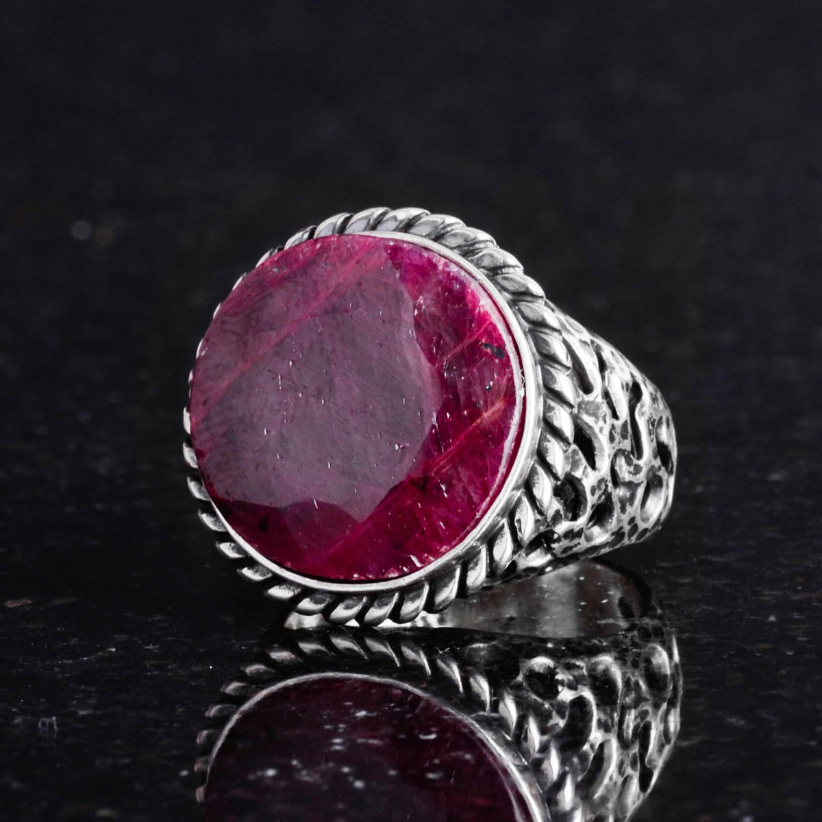 Natural Ruby Stone 925 Sterling Silver Men's Ring — 4