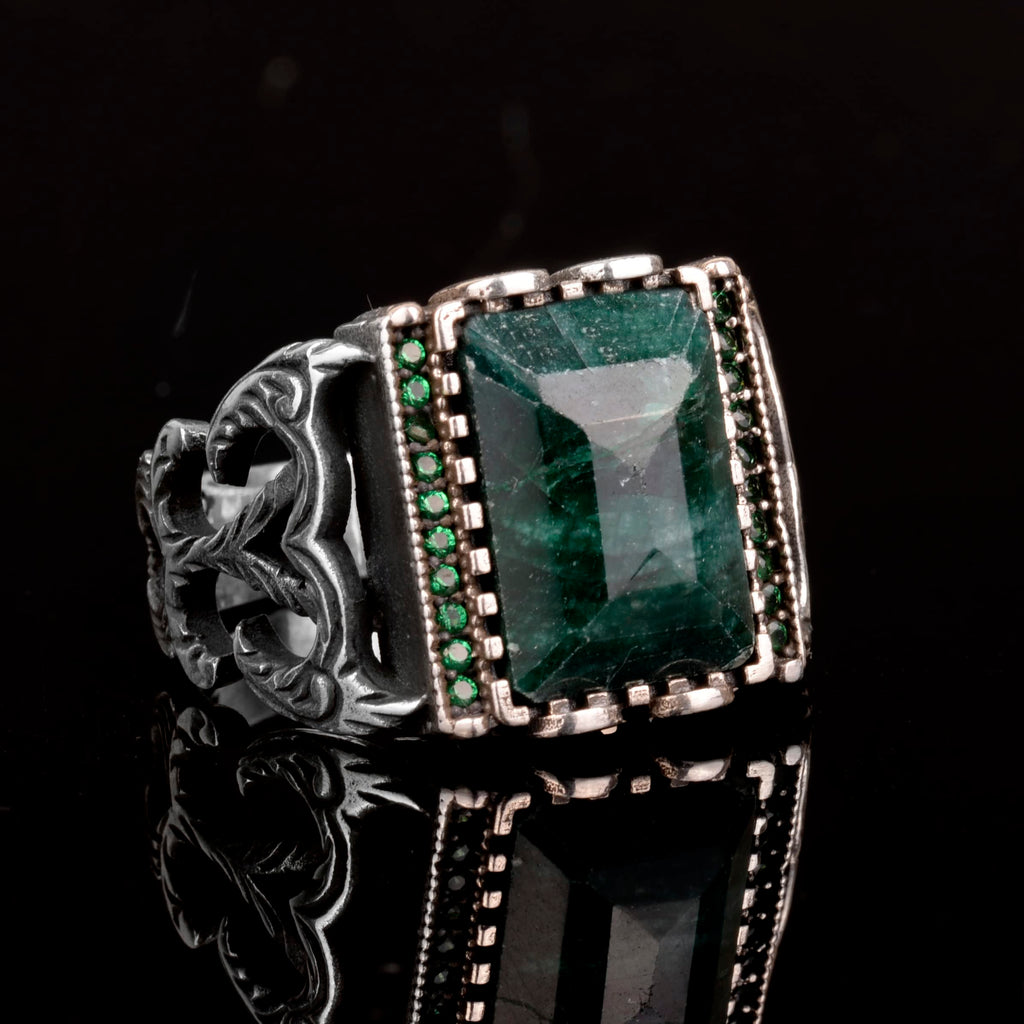 925 Sterling Silver Ring - Natural Emerald Stone — 3