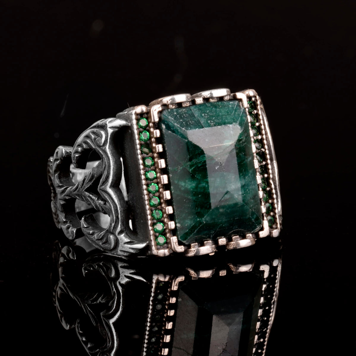 925 Sterling Silver Ring - Natural Emerald Stone — 3