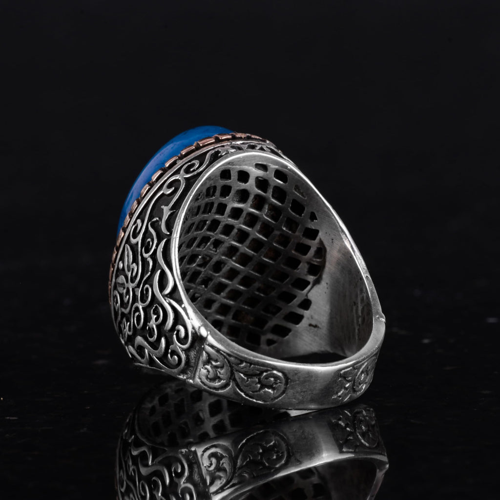 Natural Blue Agate Stone Ring, 925 Sterling Silver — 7