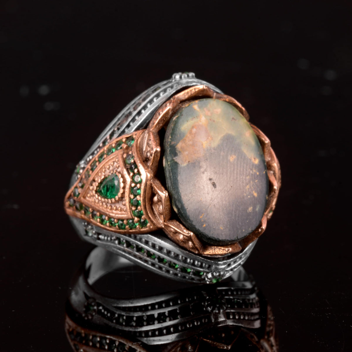 Natural Arizona Turquoise Stone Ring - 925 Sterling Silver Men's Ring (Model-2) — 4
