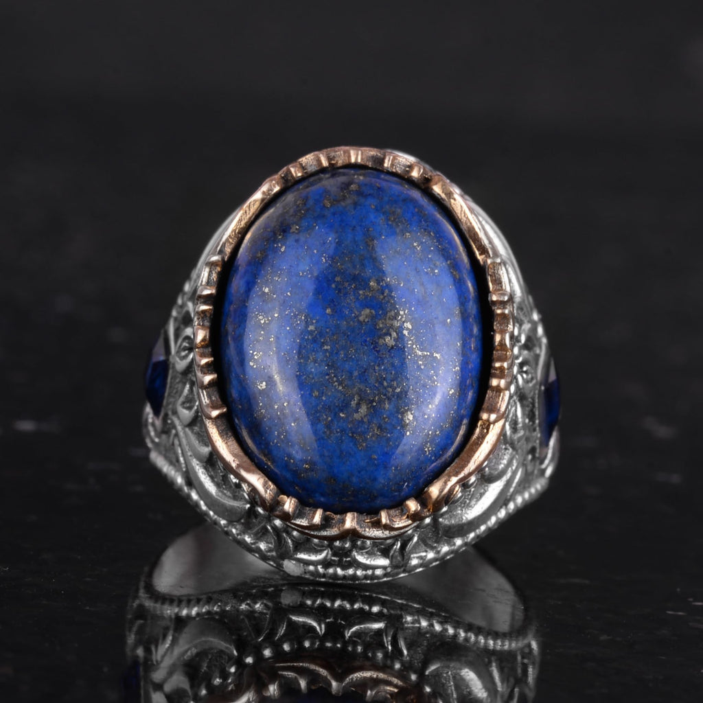 Natural Lapis Lazuli Stone Ring - 925 Sterling Silver Handmade Ring — 4
