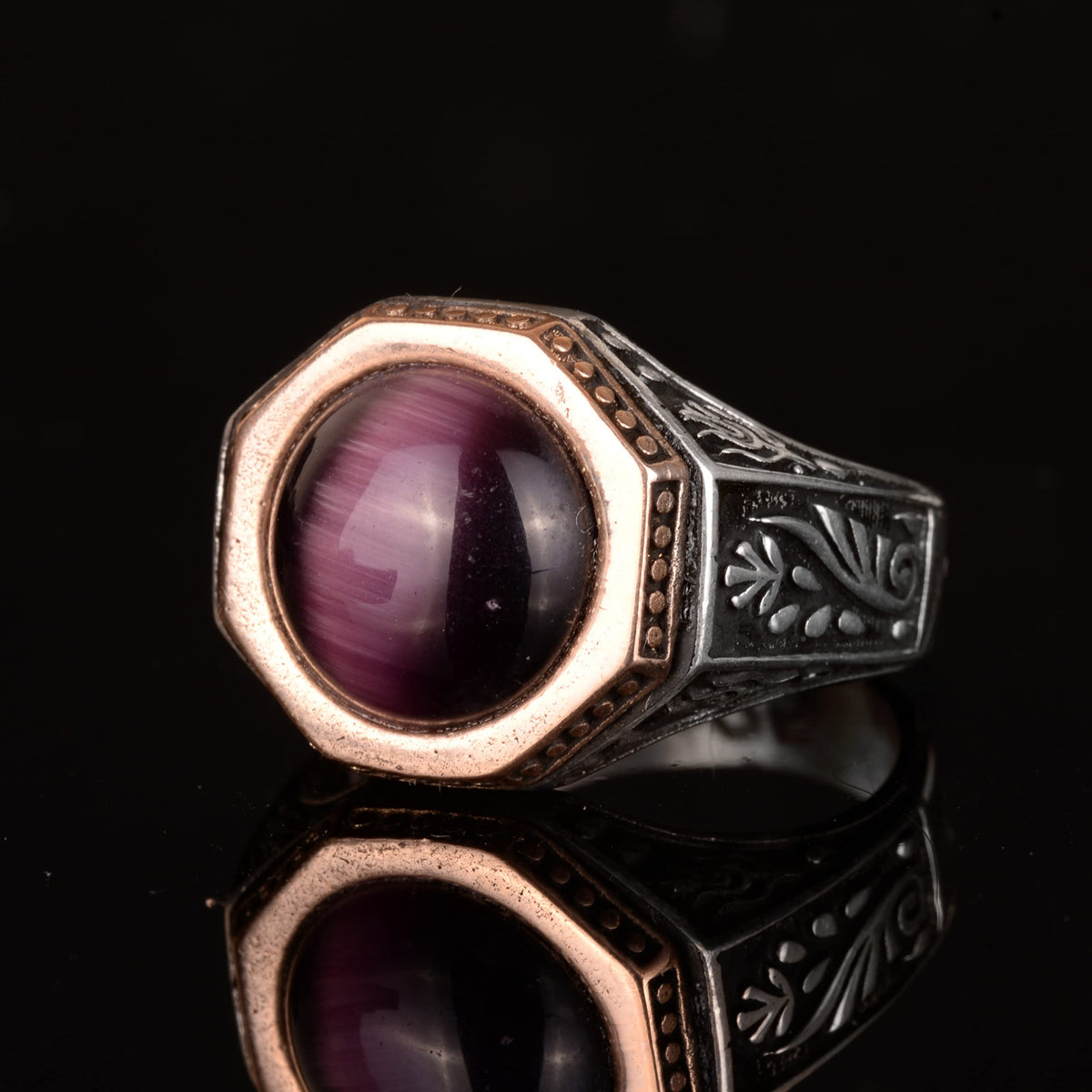 Men's 925 Sterling Silver Handcrafted Ring, Natural Amethyst Gemstone – Byzantine Empire Design — 4