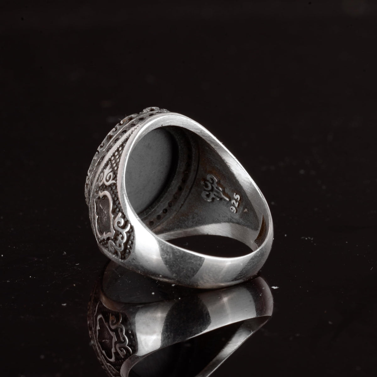 925 Sterling Silver Islamic Men's Ring - Solomon's Seal Carved Ring - Handmade Vintage Large Ring — 6