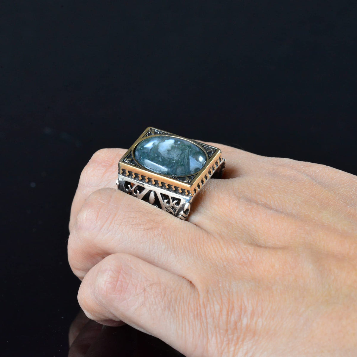 Natural Mossy Agate Stone Ring - 925 Sterling Silver — 6