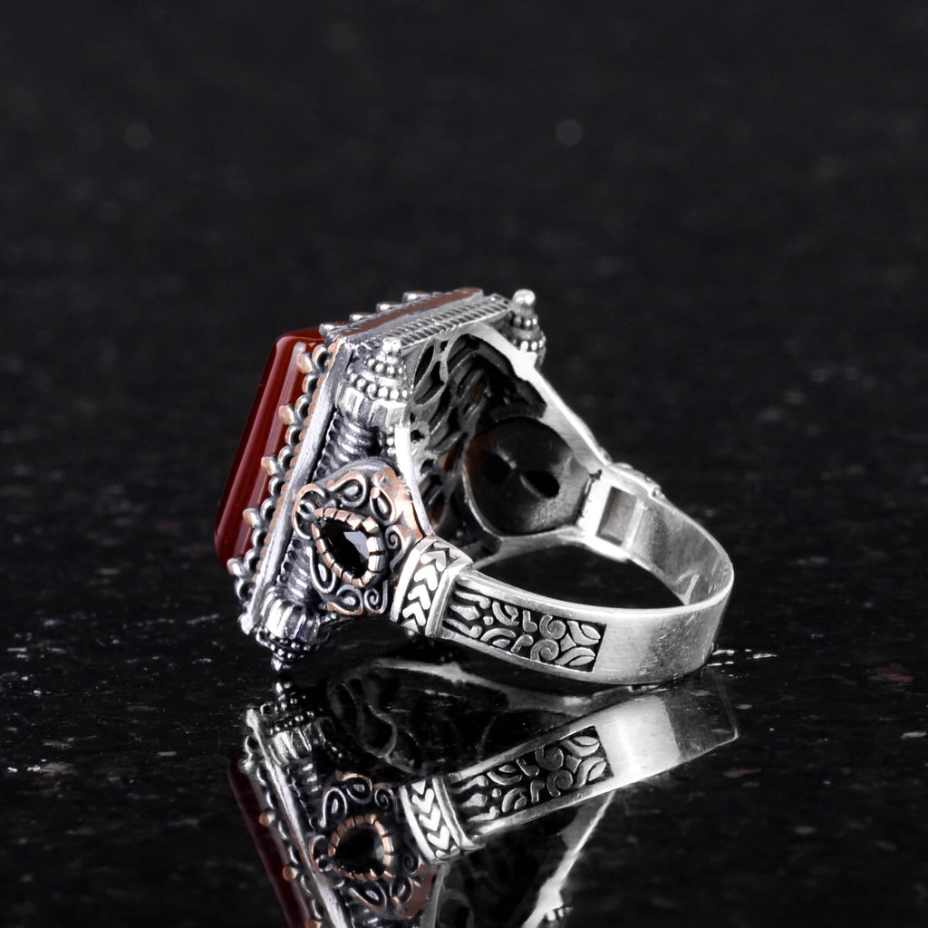 KAMBO Natural Gemstone Ring - 925 Sterling Silver Men's Ring (Red Agate) — 6