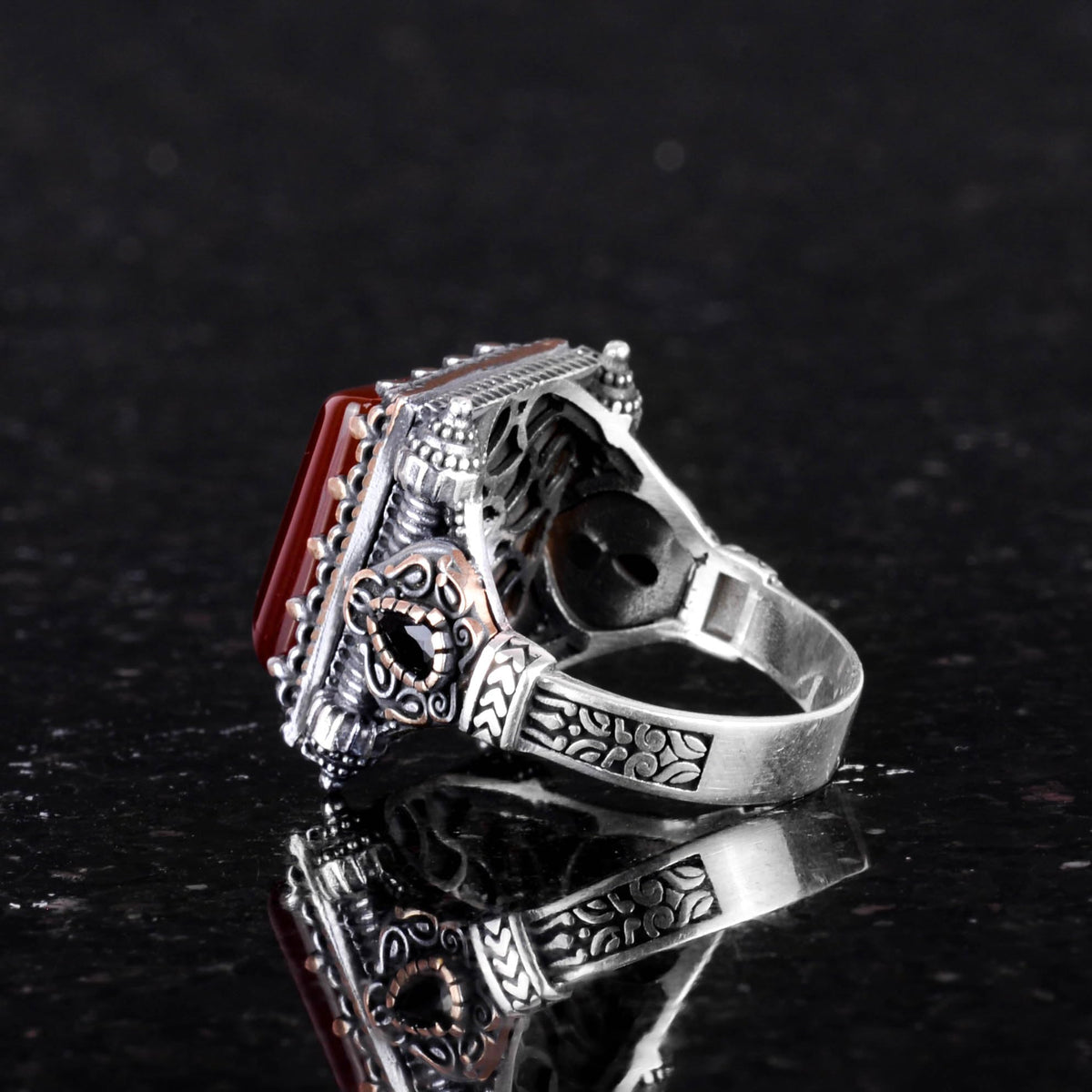 KAMBO Natural Gemstone Ring - 925 Sterling Silver Men's Ring (Red Agate) — 6